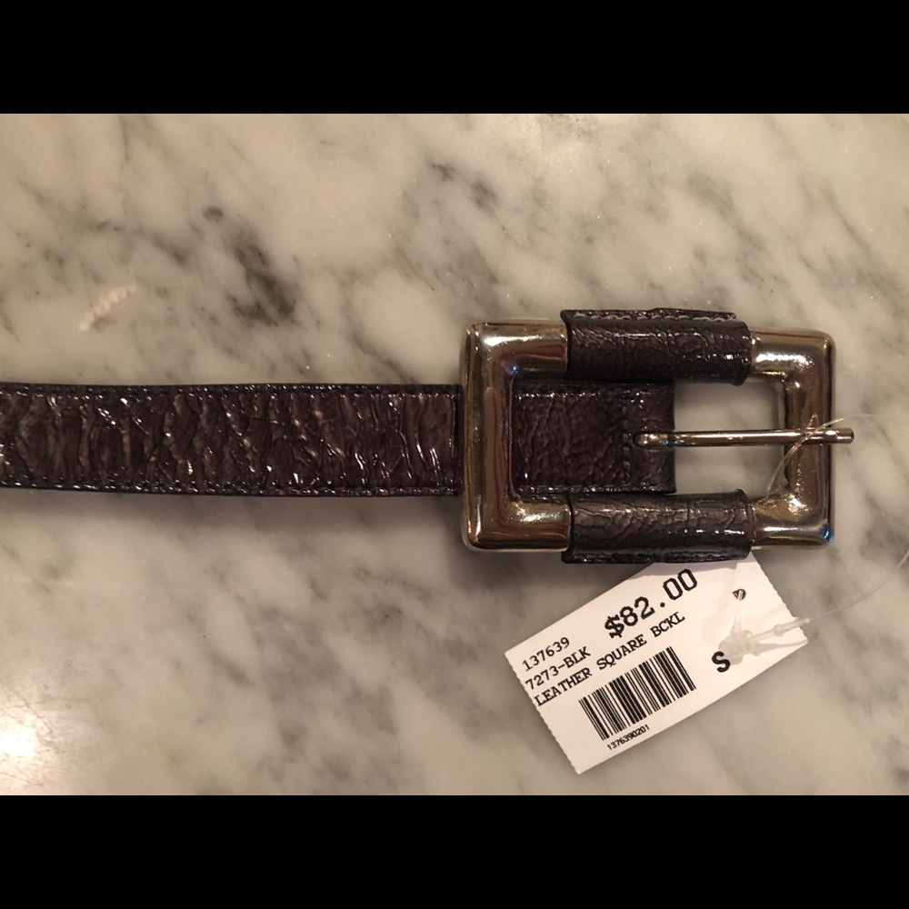 Shiny pewter genuine leather belt w silver buckle